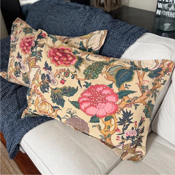 2 Pottery Barn Keira Palampore Standard Shams Floral Linen Blend Jacobean Tan PB